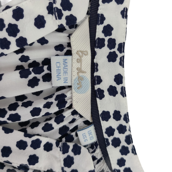 Boden Maya Top Contrast Print  VNeck White Navy - Picture 6 of 12